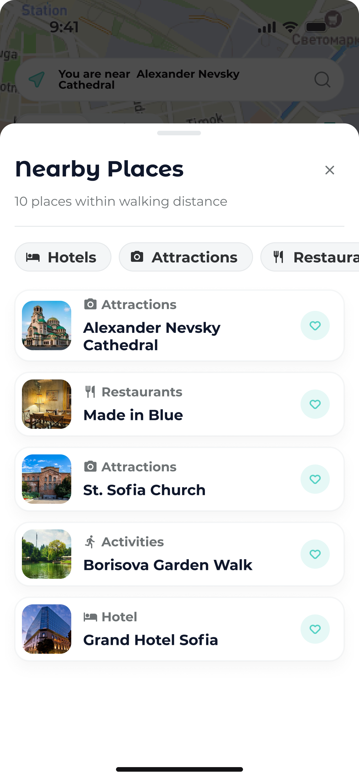 Nearby places list